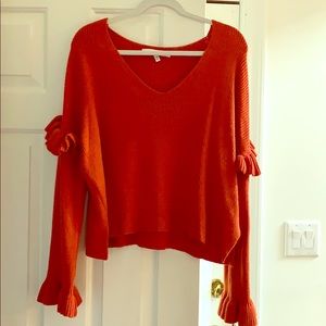 Orange Knot Ruffle Sweater